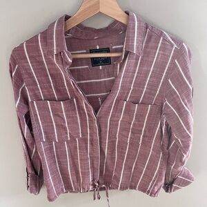 Abercrombie & Fitch Mauve Striped Button Down Shirt Drawstring Hem XS